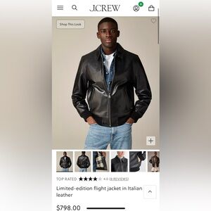 J.Crew limited edition, black Italian leather flight jacket. Unisex. XL